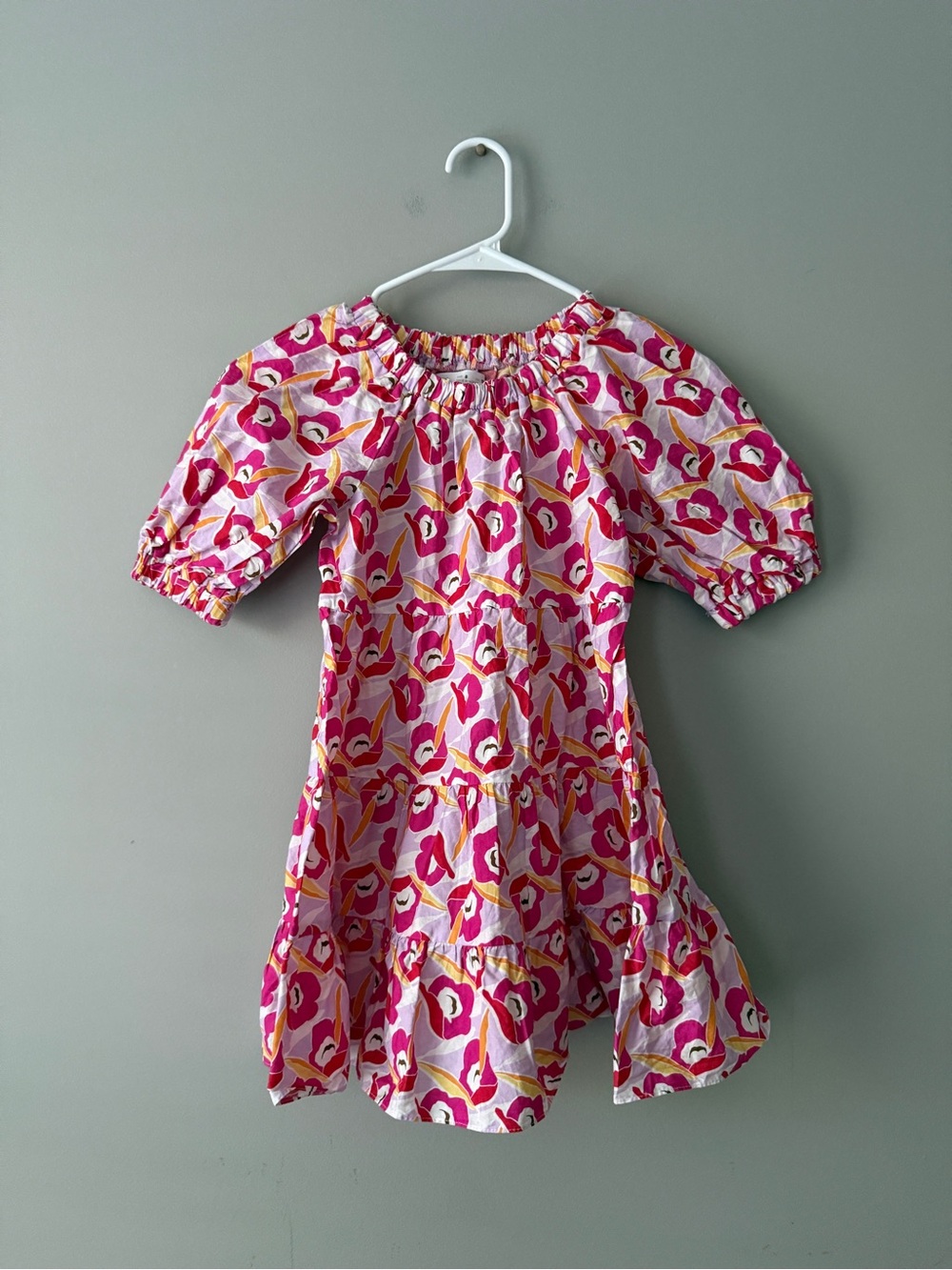 Zara size 7 Girls Pink Floral Puff-Sleeve Dress